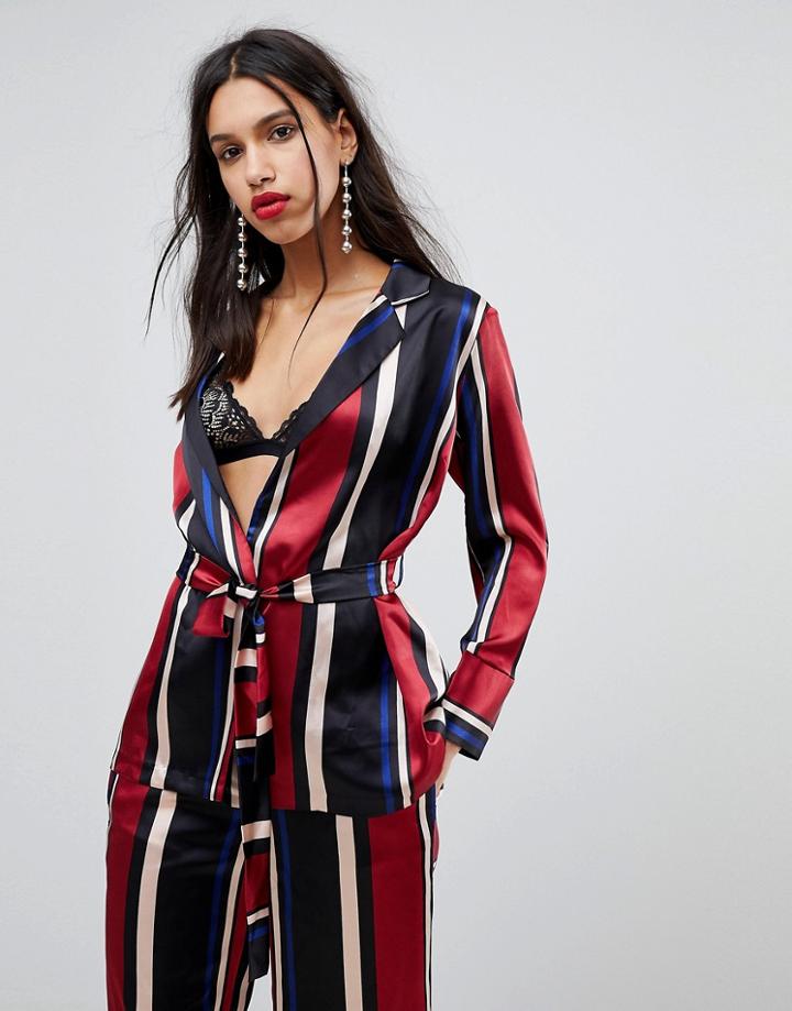 Y.a.s Striped Blazer With Waist Belt - Multi