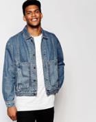 Asos Denim Worker Jacket In Blue Mid Wash - Blue