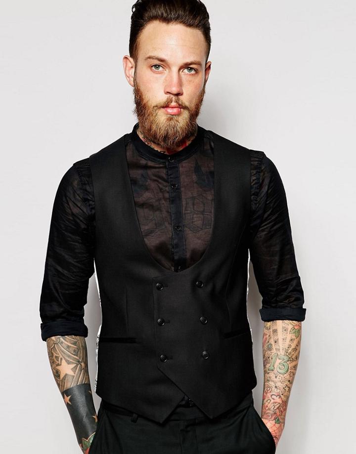 Noose & Monkey Tuxedo Vest With Stretch In Super Skinny Fit - Black