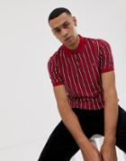 Farah Altham Stripe Polo In Red - Red