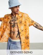 Asos Design Relaxed Shirt In Orange Scribble Floral Print
