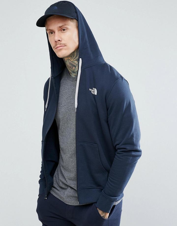 The North Face Open Gate Zipthru Hoodie Small Logo In Navy - Navy