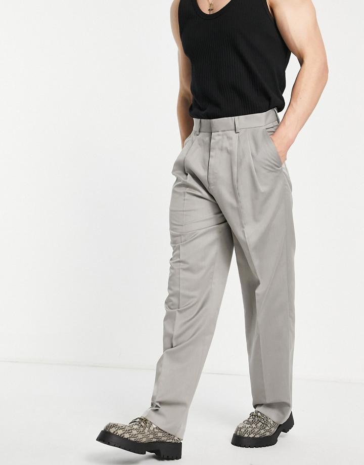 Asos Design Wide Leg Pants In Gray Tonic