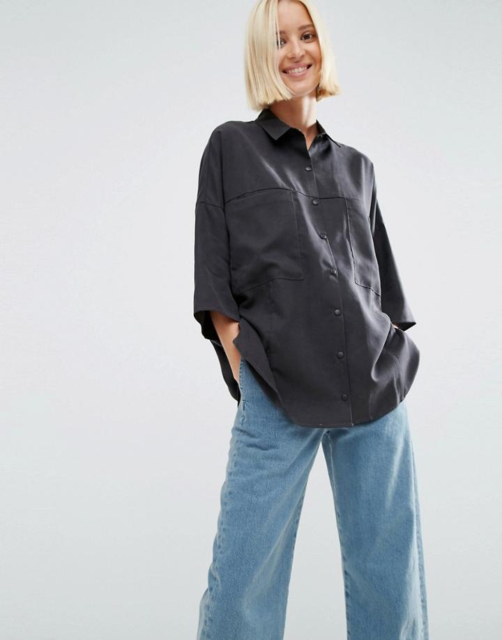 Asos Premium Casual Shirt In Tencel - Gray