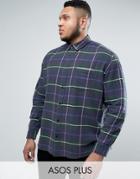 Asos Plus Oversized Check Shirt With Acid Wash - Green