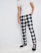 Asos Design Tapered Trousers In Monochrome Flannel Check - Black