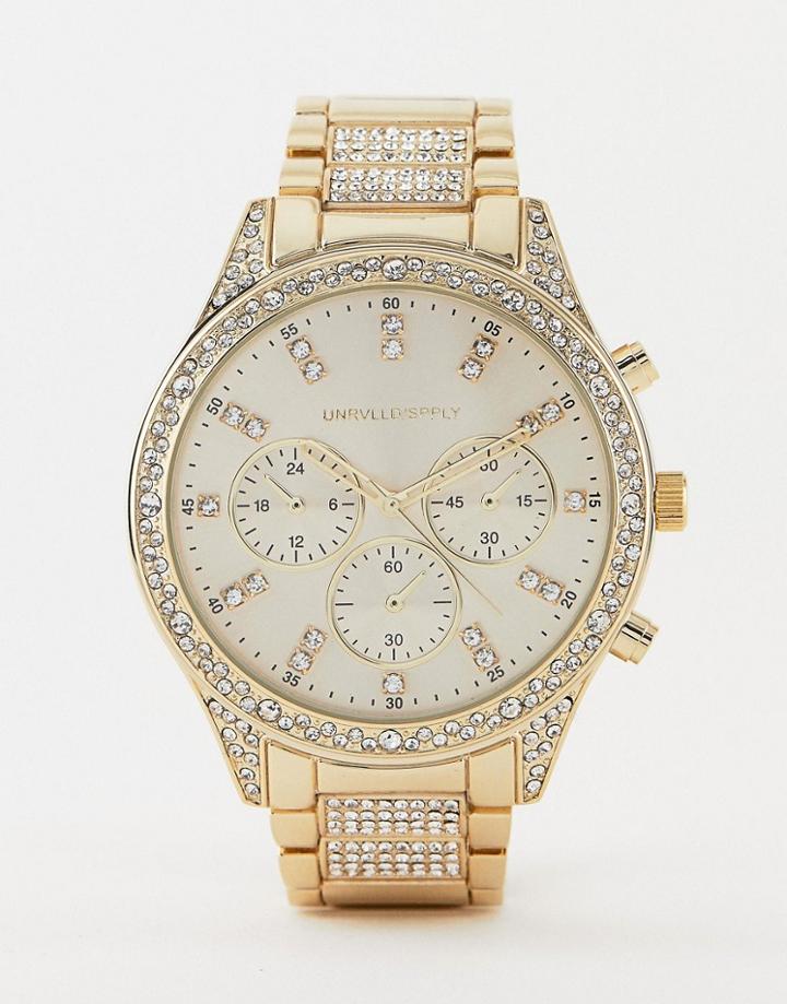 Asos Edition Gold Plated Bracelet Watch With Crystals - Gold