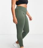 South Beach Plus High Waisted Fleece Back Leggings In Olive-green