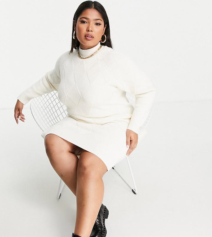 Fashion Union Plus Chunky Roll Neck Knitted Sweater Dress-white
