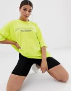 Missguided Oversized Slogan T-shirt In Neon Lime - Green