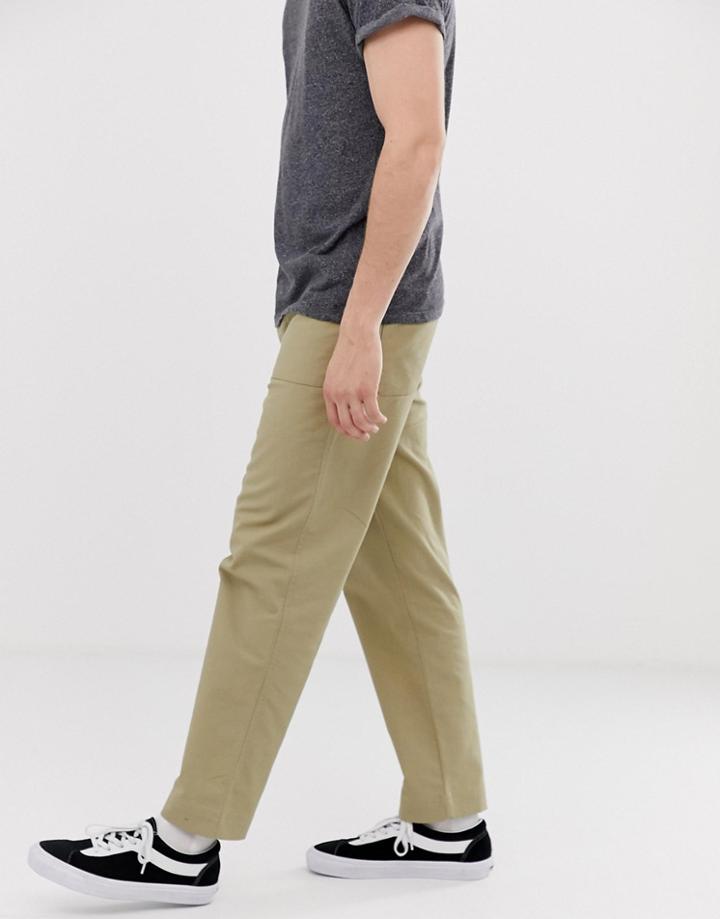 Asos Design Utility Pants In Washed Stone Canvas - Stone