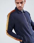 Asos Design Harrington Jacket In Towelling And Velour Side Stripe - Navy