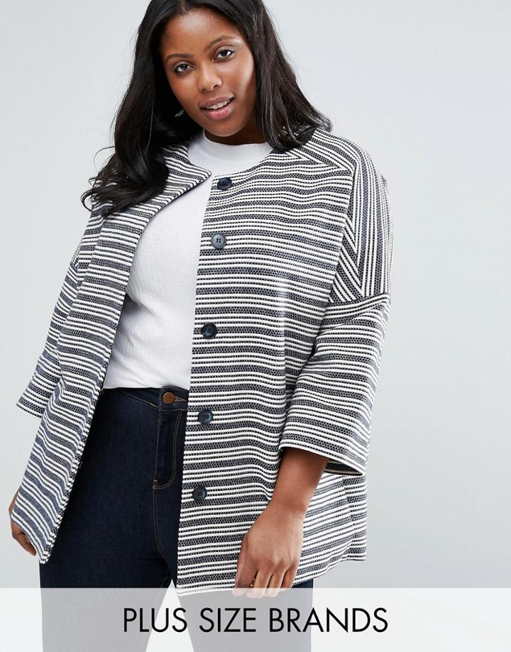 Helene Berman Plus Kimono Jacket In Stripe - Cream