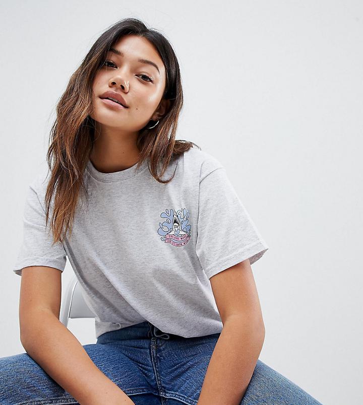 Daisy Street Relaxed T-shirt With Shark Graphic - Gray