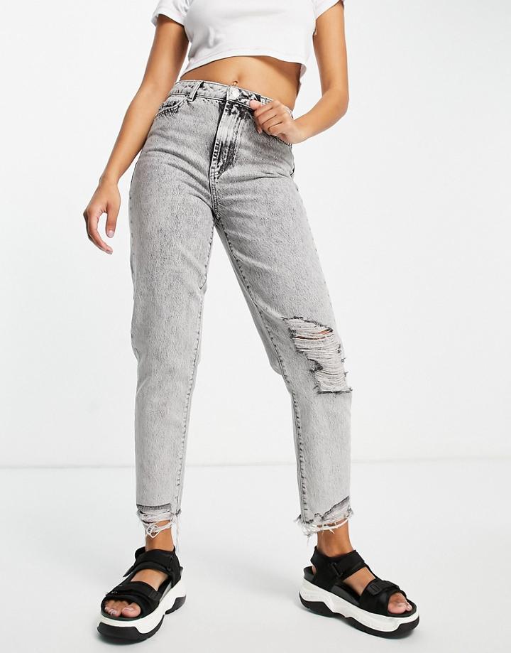 New Look Ripped Mom Jean In Dark Gray-grey