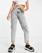 New Look Ripped Mom Jean In Dark Gray-grey