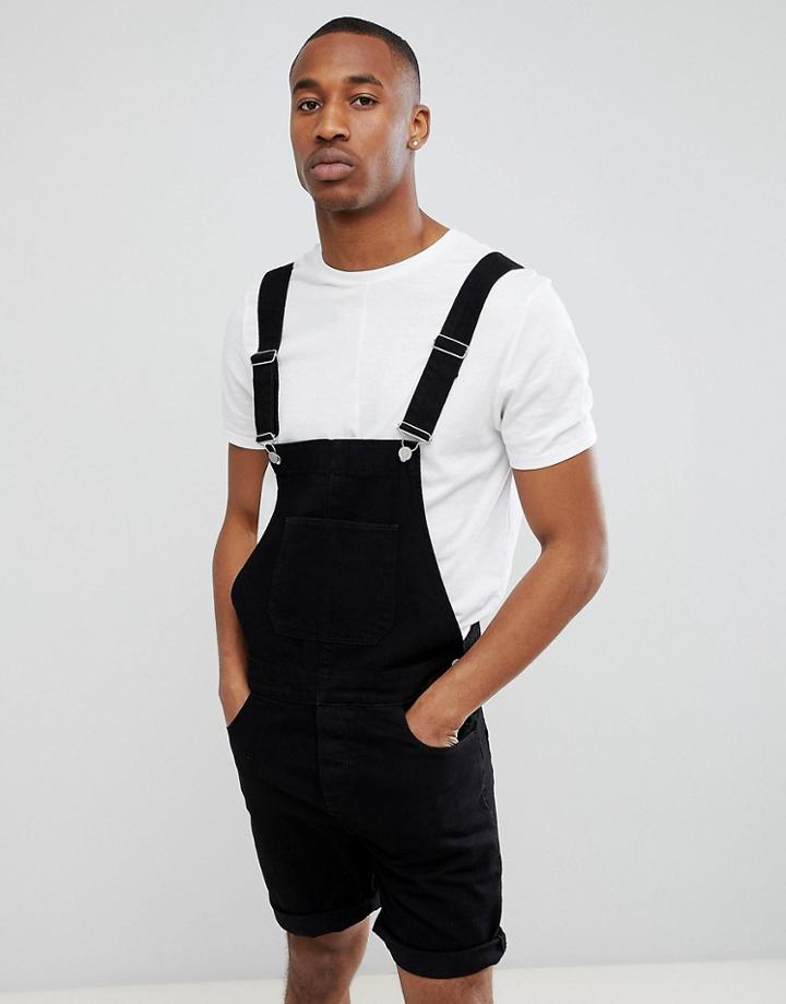 Asos Design Short Overalls In Black - Black