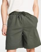 Asos Design Boxy Chino Shorts In Dark Green