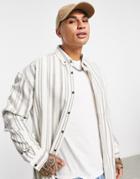 Asos Design 90s Oversized Shirt In Ecru Flannel Stripe-neutral