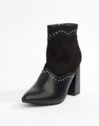 Lost Ink Chunky Black Studded Heeled Ankle Boots - Black