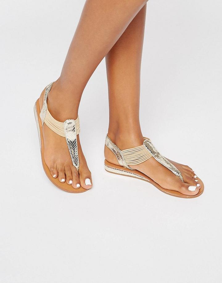 London Rebel Toepost Flat Sandals - Gold