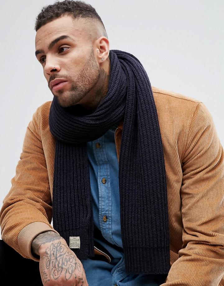 Jack & Jones Scarf In Mixed Yarn Detail - Navy