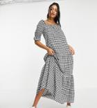 Asos Design Tall Tiered Maxi Smock Dress In Mono Gingham-multi