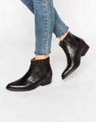 Selected Femme Type Black Distressed Leather Western Ankle Boots - Black