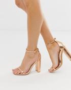 Glamorous Gold Barely There Square Toe Block Heeled Sandals