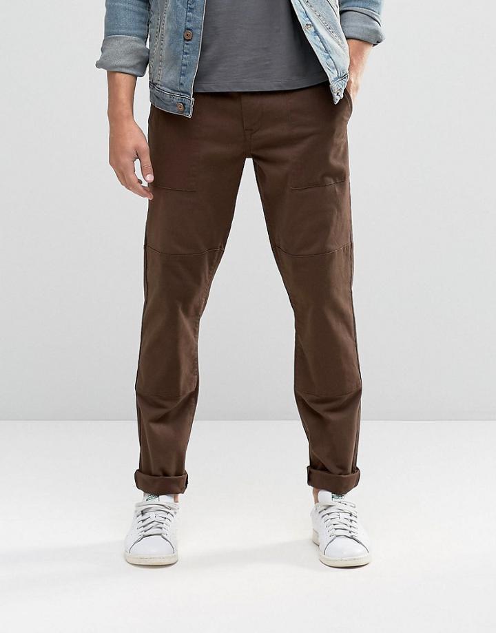 Asos Slim Cotton Pants In Dark Brown - Turkish Coffee