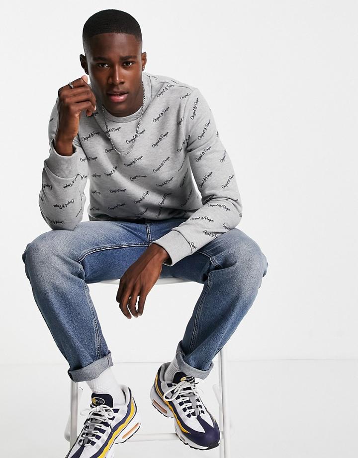 Original Penguin Script Logo Crew Neck Sweat-grey