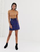 New Look Skirt With Paperbag Waist In Check - Blue