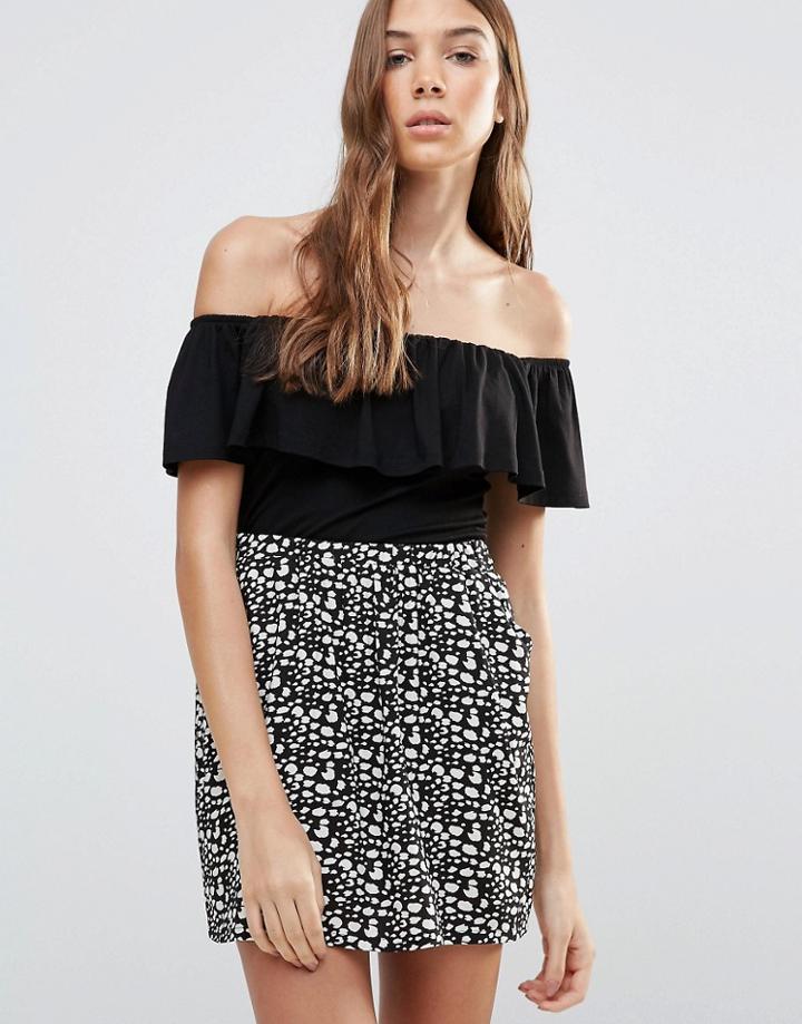 Brave Soul Frill Bardot Off Shoulder Top - Black