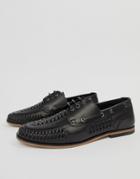 Asos Design Lace Up Weave Shoes In Black Leather - Black