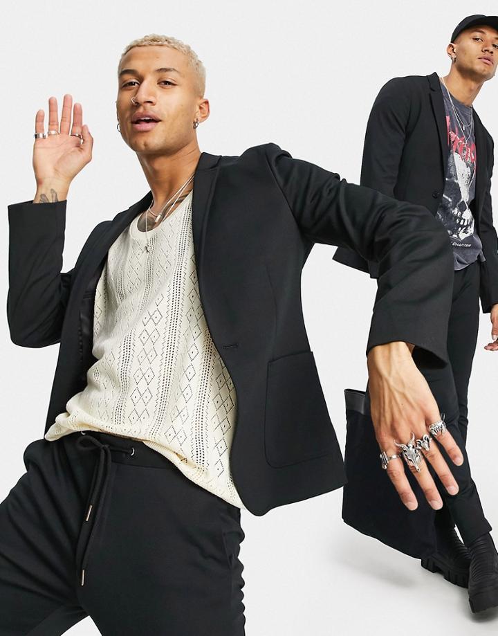 Asos Design Super Skinny Suit Jacket In Black Jersey