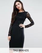 City Goddess Tall Pencil Dress With Lace Top - Black