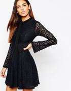 Warehouse Lace Pussybow Dress - Navy