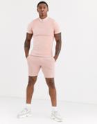 Asos Design Muscle T-shirt With Zip Neck In Ribbed Velour-pink
