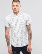 Blend Short Sleeve Slim Shirt Diamond Print - White