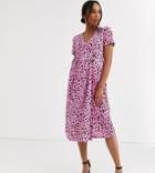 Asos Design Maternity Pleated Skirt Midi Dress With Button Detail In Animal Print-multi
