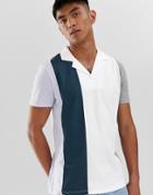 Asos Design Revere Polo Shirt With Vertical Color Block-white