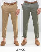 Asos 2 Pack Skinny Smart Trousers In Brown And Khaki - Multi