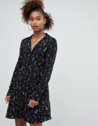 Pull & Bear Ditsy Floral Print Swing Shirt Dress - Black