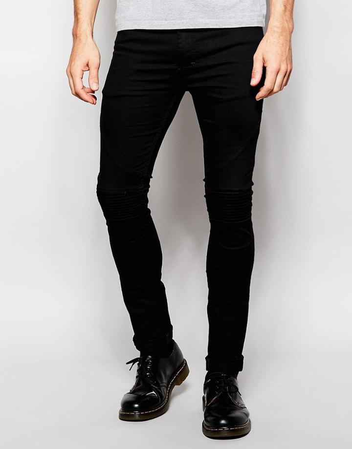 Religion Biker Jeans In Skinny Fit With Stretch In Washed Black - Blac