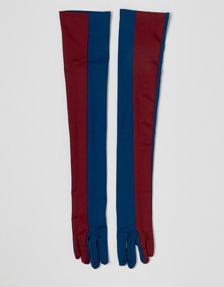 Asos Design Colourblocked Extra Long Glove - Navy