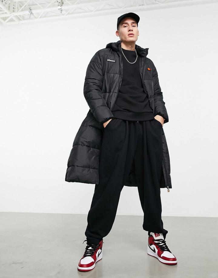 Ellesse Longline Puffer With Logo In Black