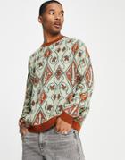 Asos Design Knitted Sweater With Baroque Design In Tan-brown