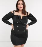 Asos Design Curve Embellished Buttons Off Shoulder Tux Mini Dress In Black