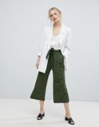 Asos Design The Culotte With Tie Waist - Green