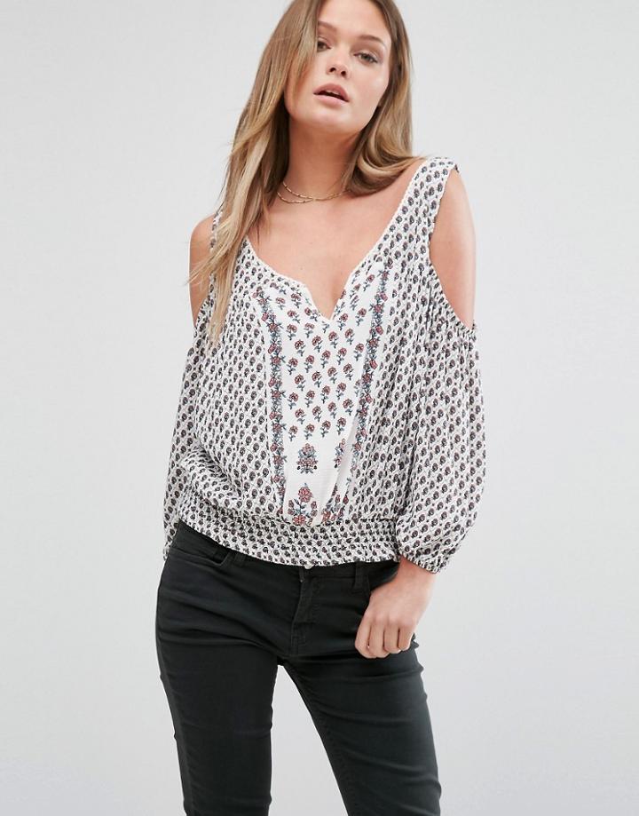 Mango Cold Shoulder Floral Print Top - White